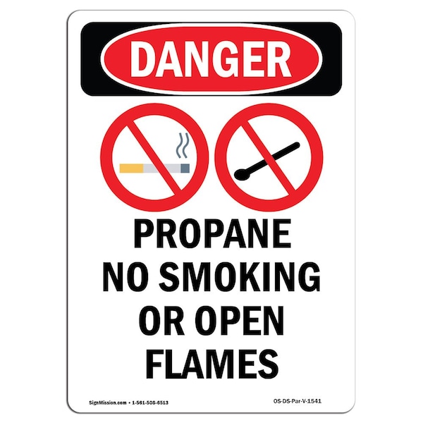 Signmission OSHA Danger Sign, Propane No Smoking, 24in X 18in Aluminum, 18" W, 24" L, Portrait OS-DS-A-1824-V-1541 - main